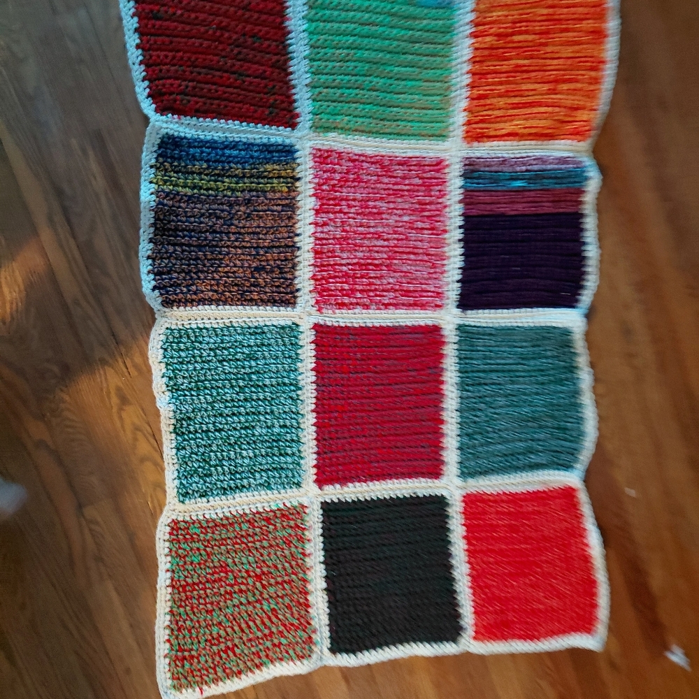 Vintage 70s Crochet Granny Square Panels Handmade Afghan Blanket Retro Boho - Picture 8 of 12